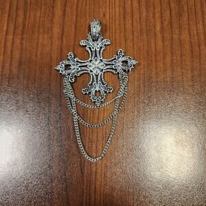 Silver tone Cross with chains pendant jb
